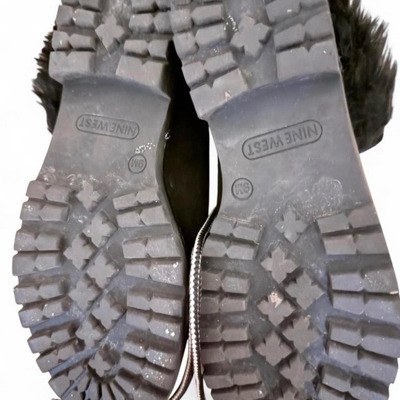 Nine West size 10 Black Faux Fur-Lined lug sole lace up ankle Boots - Picture 4 of 4